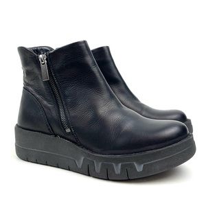 Miz Mooz Boots Lass Black Leather Ankle Bootie Wedge Zip Comfort Size 38 (7.5-8)